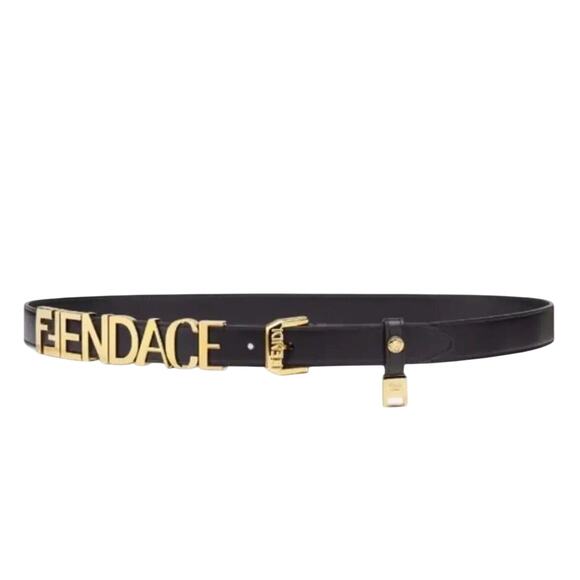 NWT Versace x Fendi Fendace Belt Leather Belt Size L 90cm 36" Logo Spell Out - Picture 1 of 9